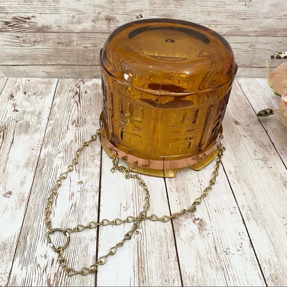Vintage 70’s Princess House Amber Etched Glass Hanging Planter Plant Holder - Picture 9 of 13